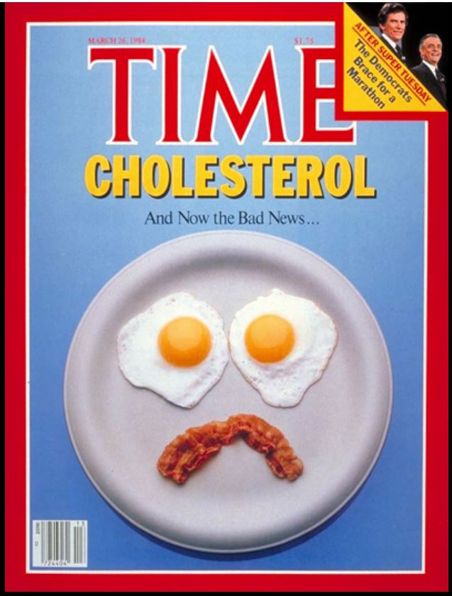 Portada de la revista TIME del 26 marzo 1984 acusando falsamente al huevo de ser poco saludable.