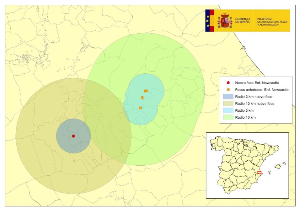 Localización del foco de enfermedad de Newcastle en aves de corral en El Palomar, Valencia. Fuente: MAPA. Actualización en fecha 20 enero 2026