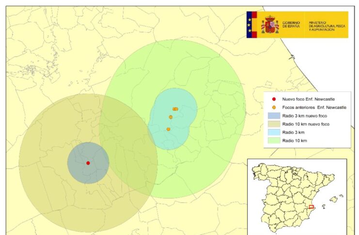 Localización del foco de enfermedad de Newcastle en aves de corral en El Palomar, Valencia. Fuente: MAPA. Actualización en fecha 20 enero 2026